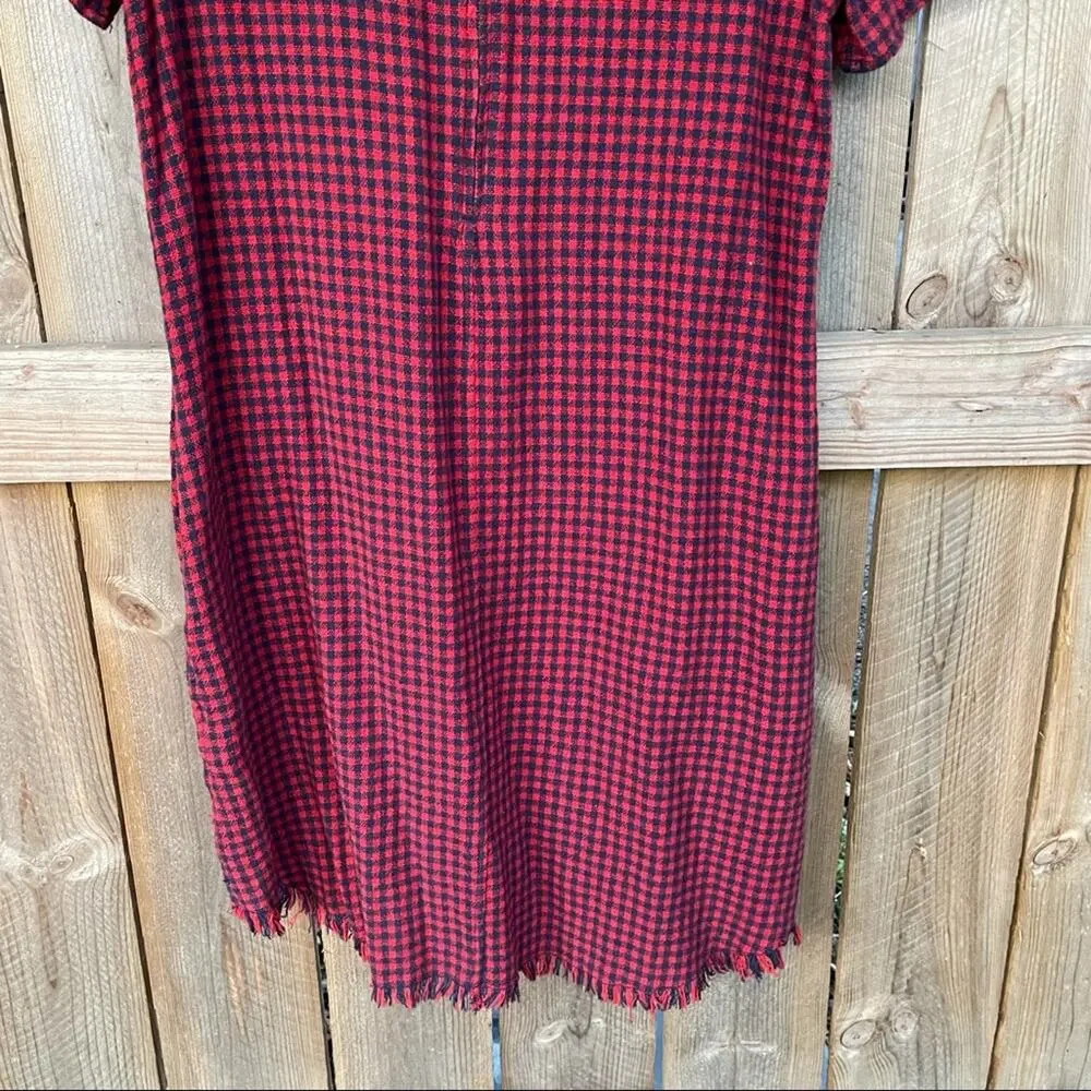 Current/Elliott Buffalo Check Mini Shift Dress Dress Fringe Hem Red Blue Size 2 - Picture 9 of 11